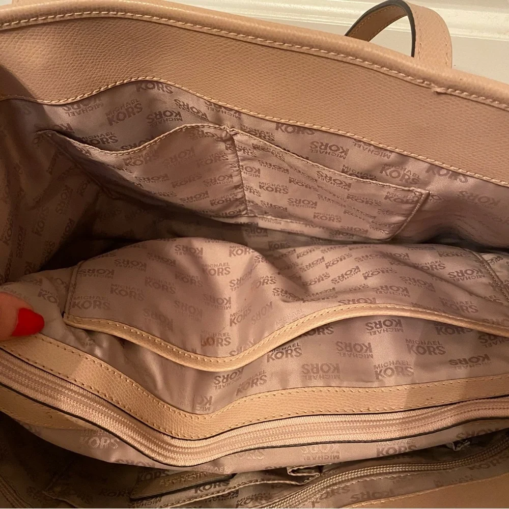 MICHAEL KORS TOTE BAG PINK SAFFIANO TEXTURED LEATHER 2 STRAPS ZIP CENTER LARGE